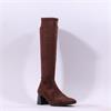 Miss Elastic Fax Block Pull On Long Boot - Brown Suede